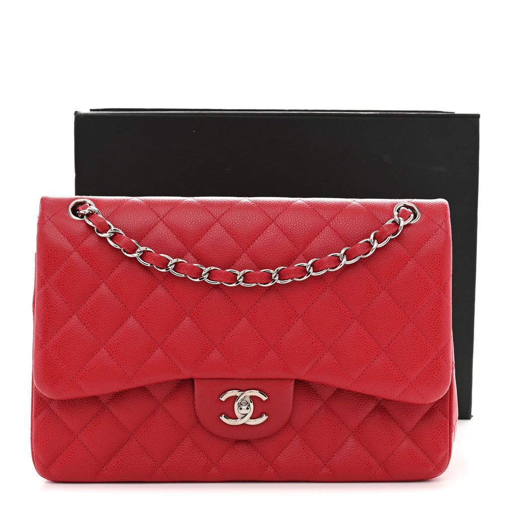 Caviar Quilted Jumbo Double Flap Red At My store