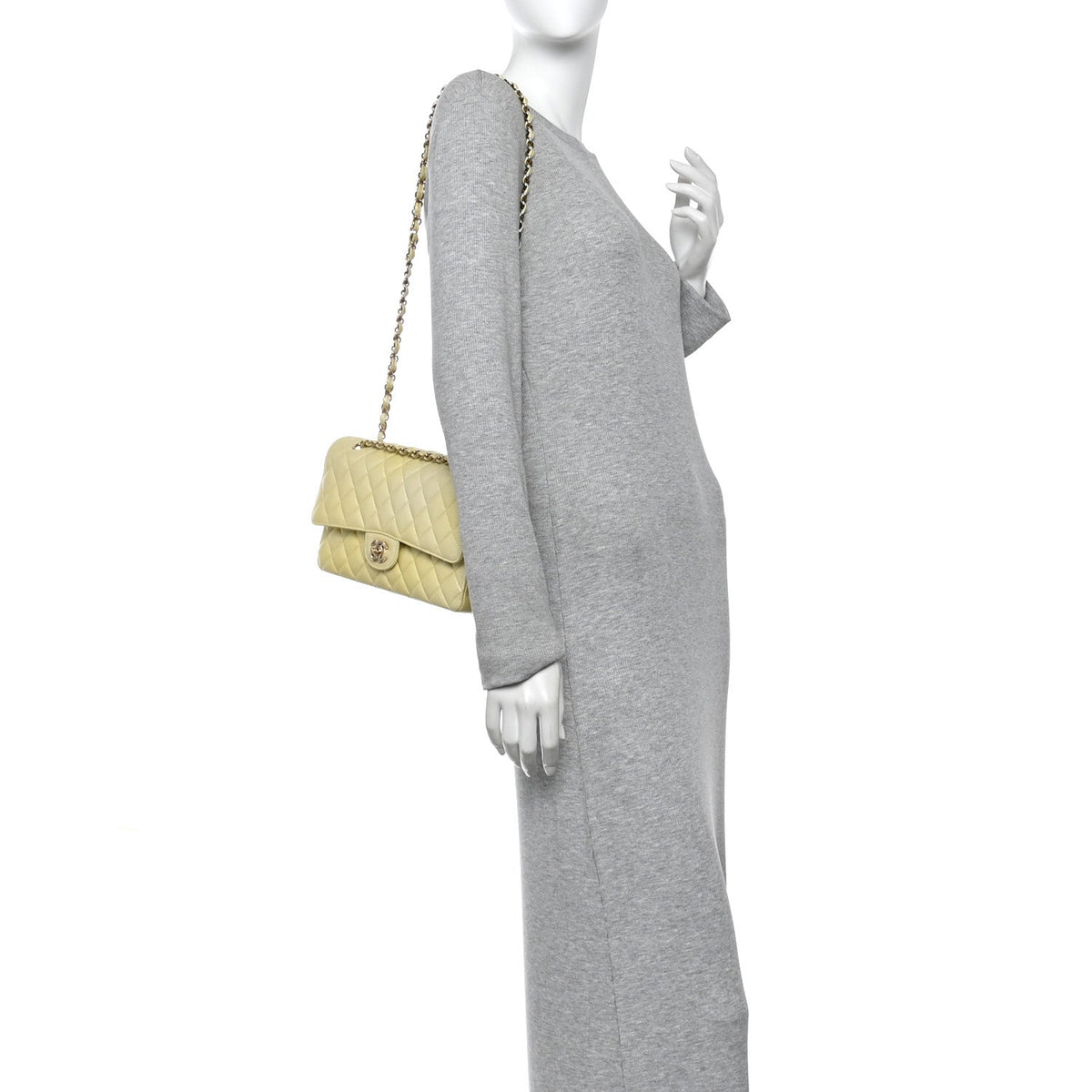 Cloudy Pearly Goatskin Quilted Medium Double Flap Light Yellow At My store