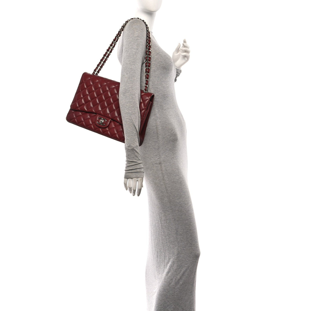 Caviar Quilted Maxi Double Flap Dark Red At My store