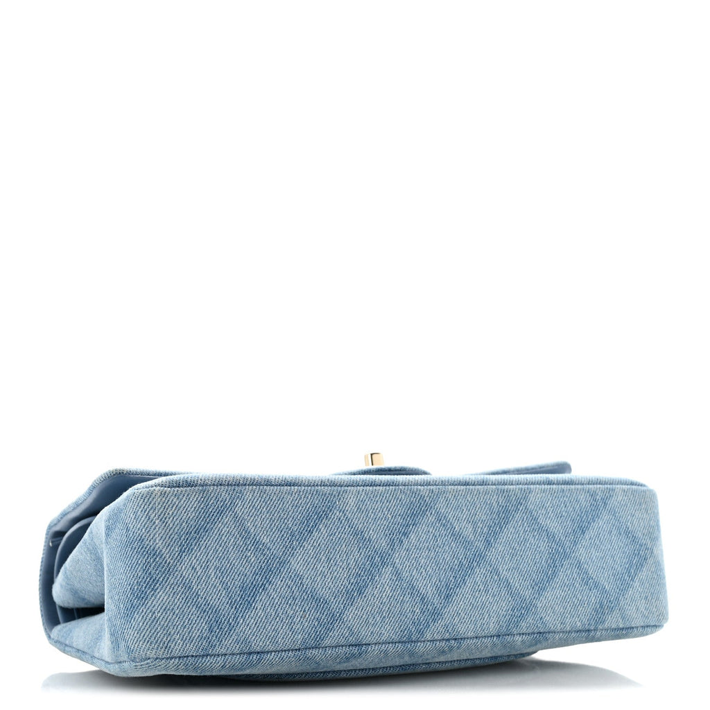 Printed Denim Quilted Medium Double Flap Light Blue At My store