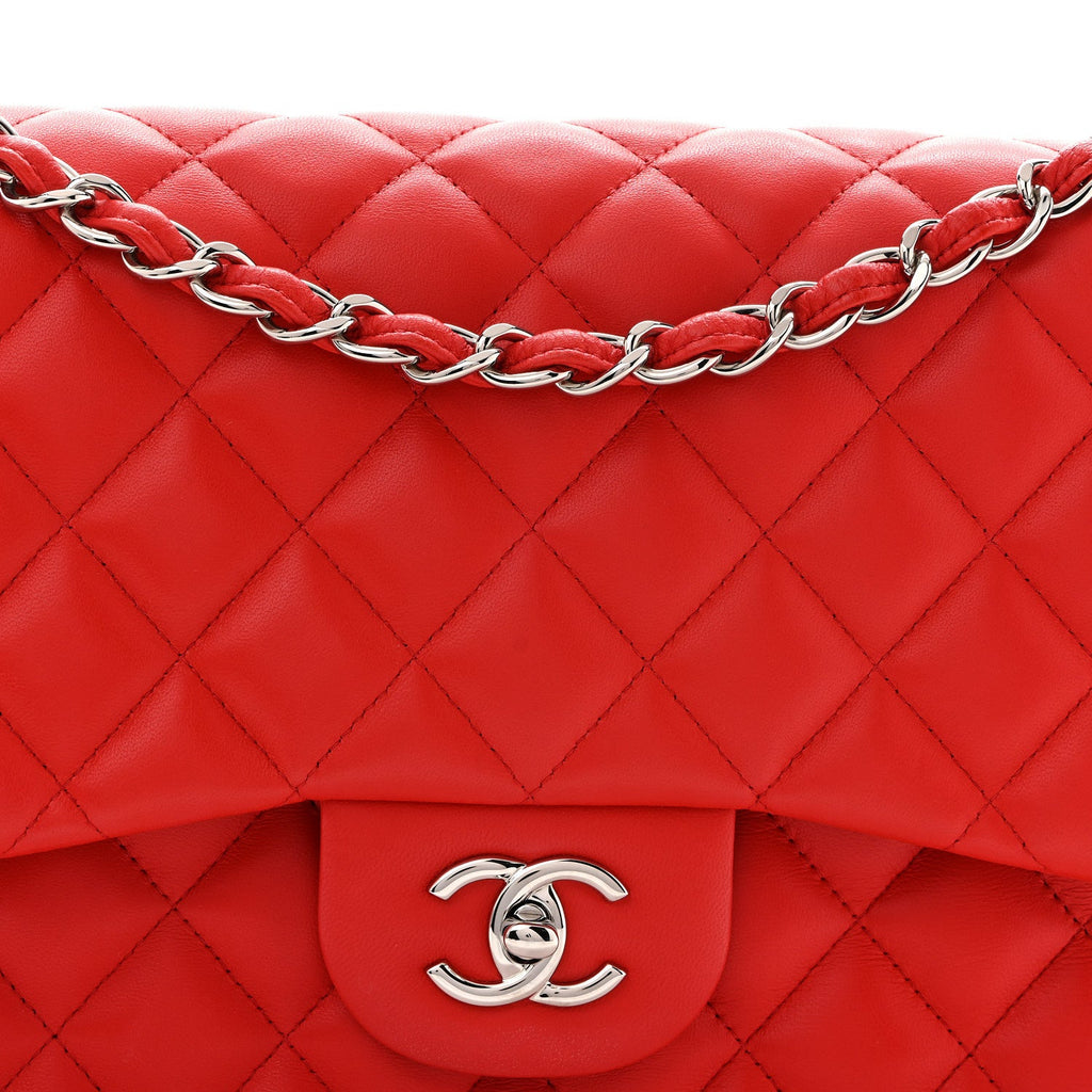 Lambskin Quilted Jumbo Double Flap Red At My store