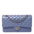 Iridescent Lambskin Quilted Medium Double Flap Light Purple At My store