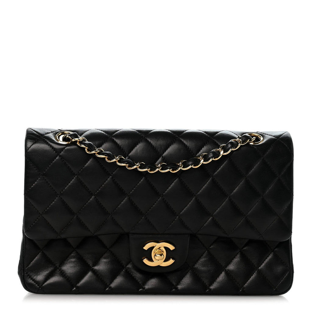 Lambskin Quilted Medium Double Flap Black At My store