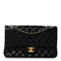 Lambskin Quilted Medium Double Flap Black At My store