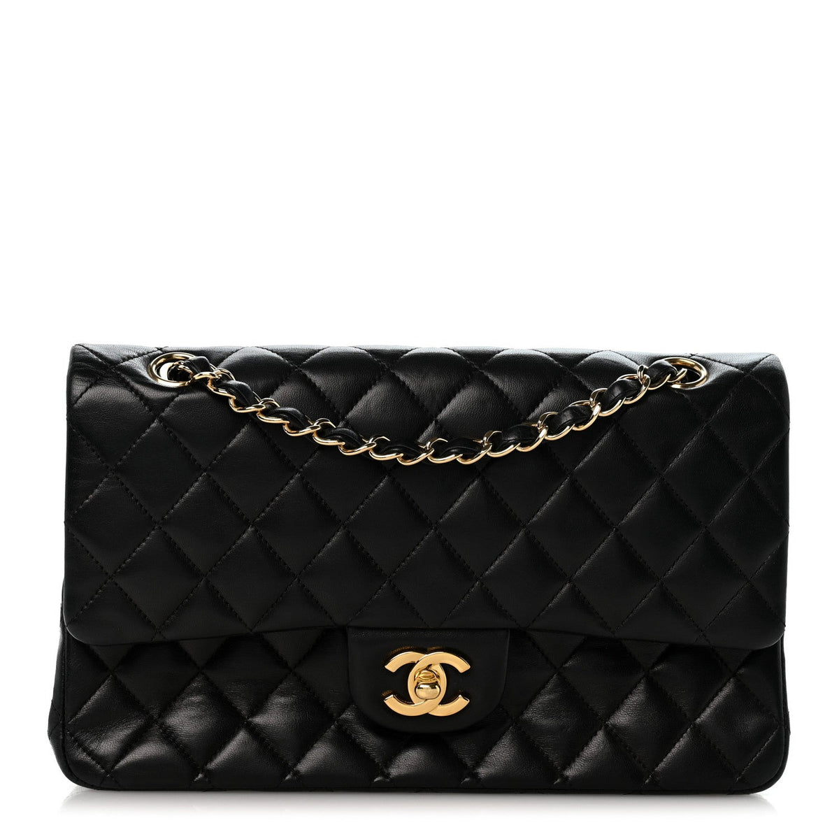 Lambskin Quilted Medium Double Flap Black At My store