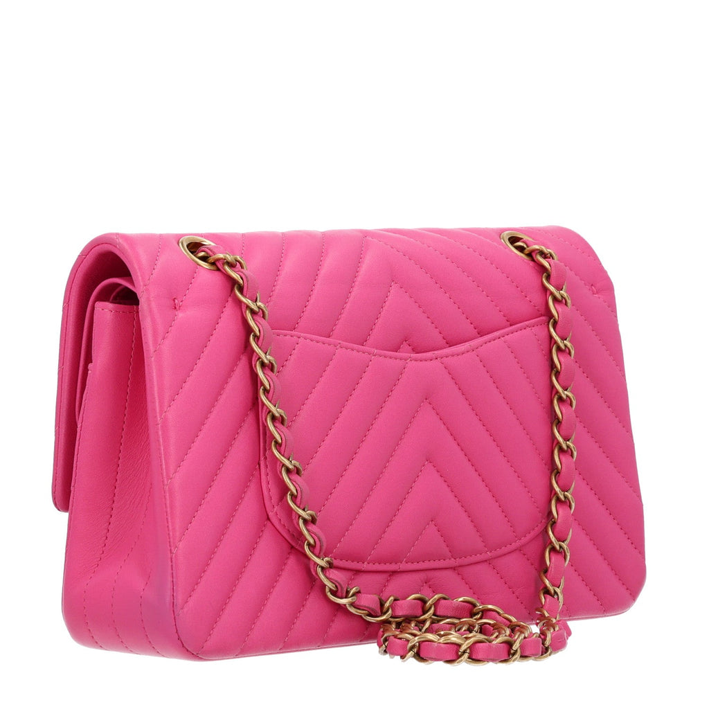 Lambskin Chevron Quilted Medium Double Flap Dark Pink At My store