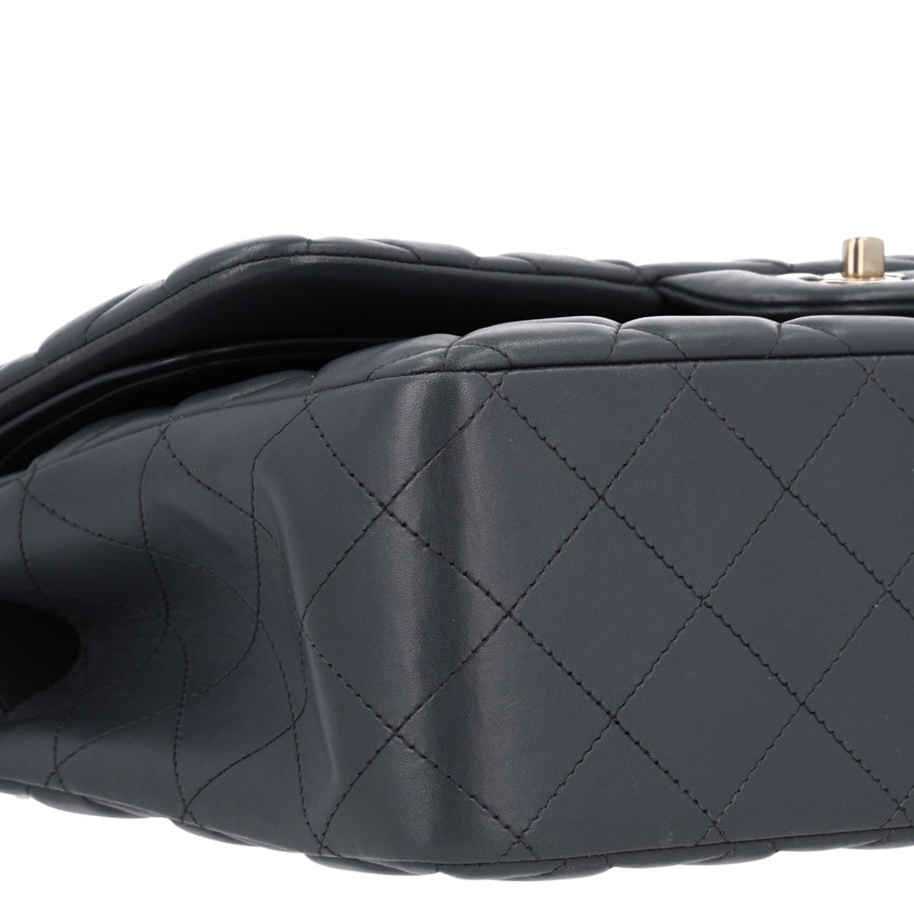 Lambskin Quilted Jumbo Double Flap Dark Grey At My store