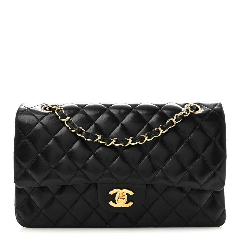 Lambskin Quilted Medium Double Flap Black At My store