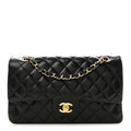 Lambskin Quilted Medium Double Flap Black At My store