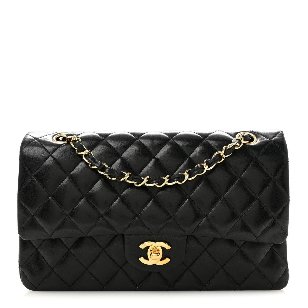 Lambskin Quilted Medium Double Flap Black At My store