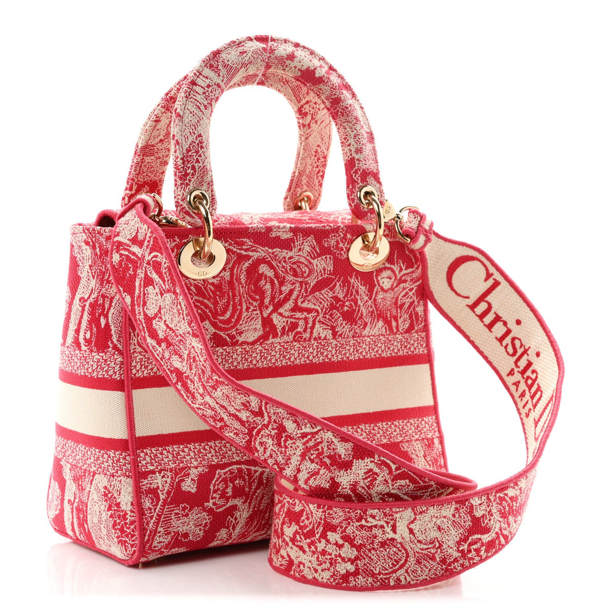 Canvas Toile De Jouy Reverse Embroidered Medium Lady D-Lite Red AT My store