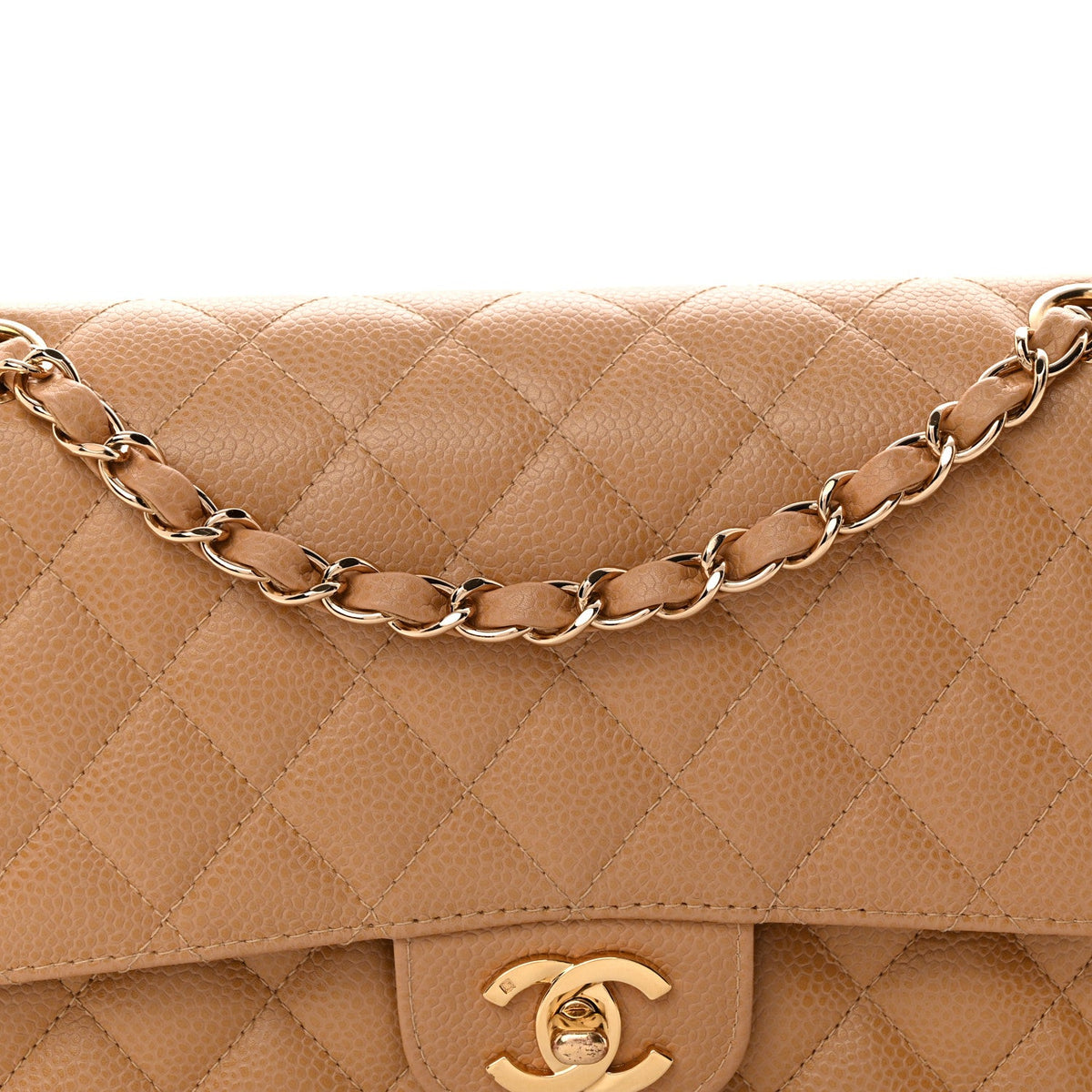 Caviar Quilted Medium Double Flap Beige At My store