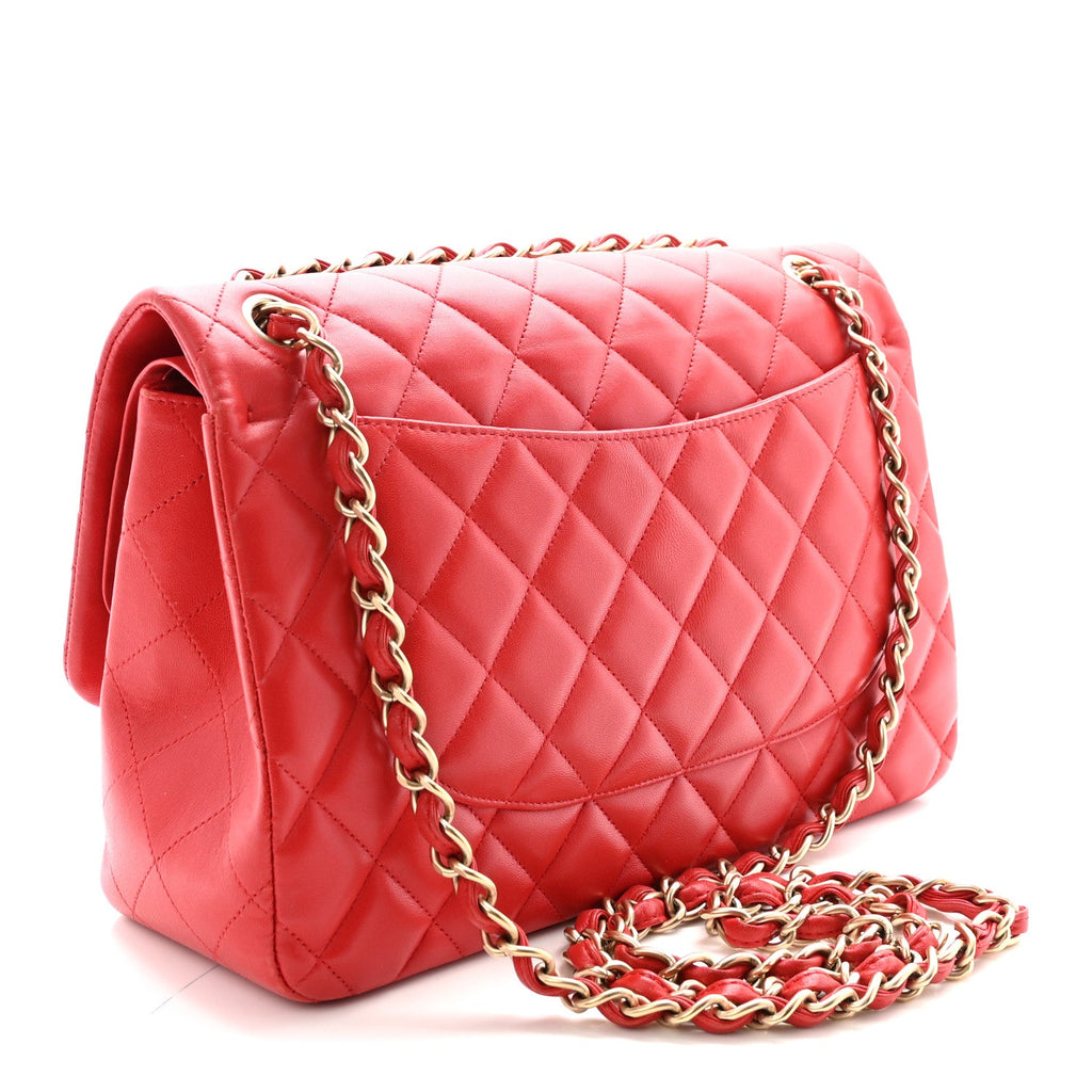 Lambskin Quilted Jumbo Double Flap Red At My store