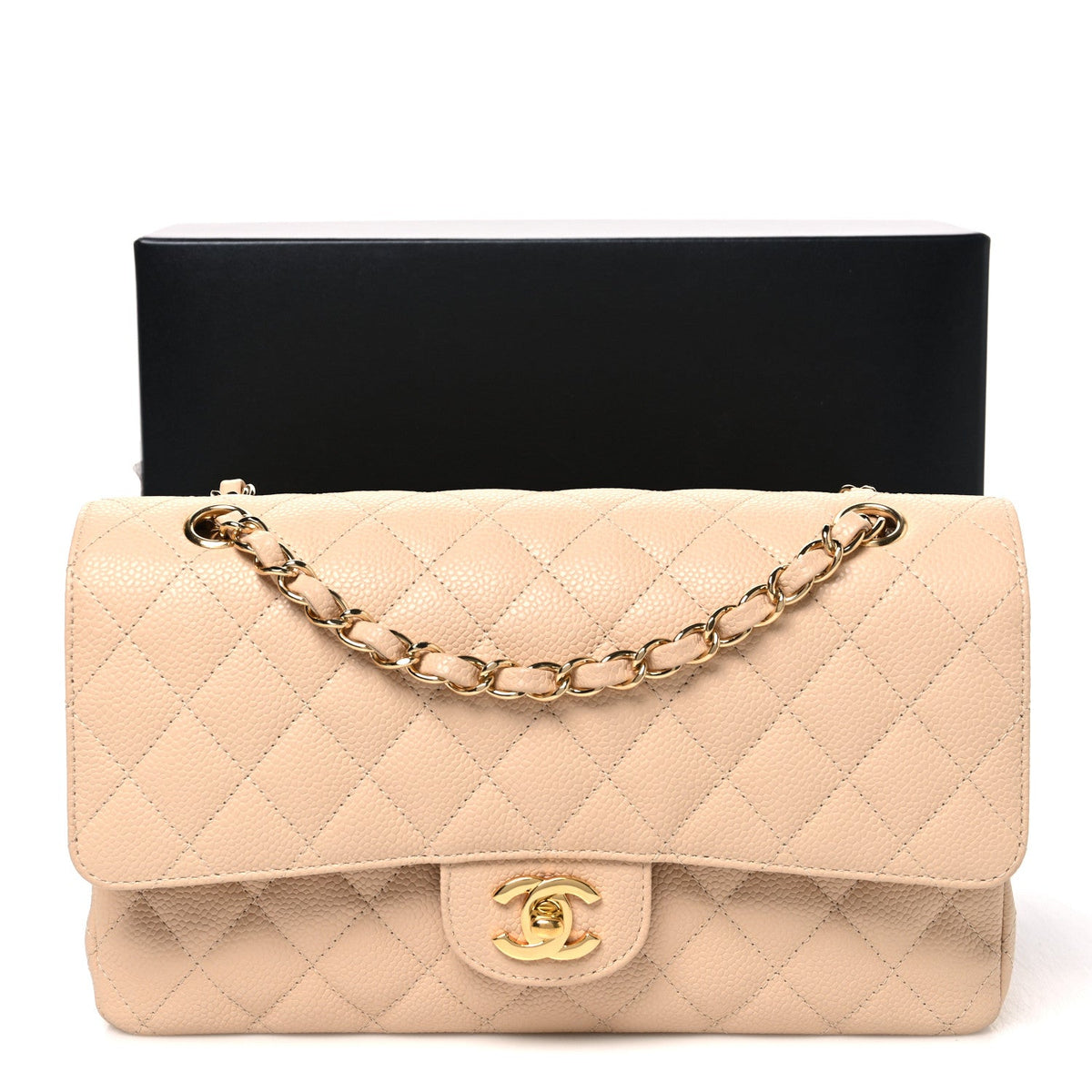 Caviar Quilted Medium Double Flap Beige Beige Clair At My store