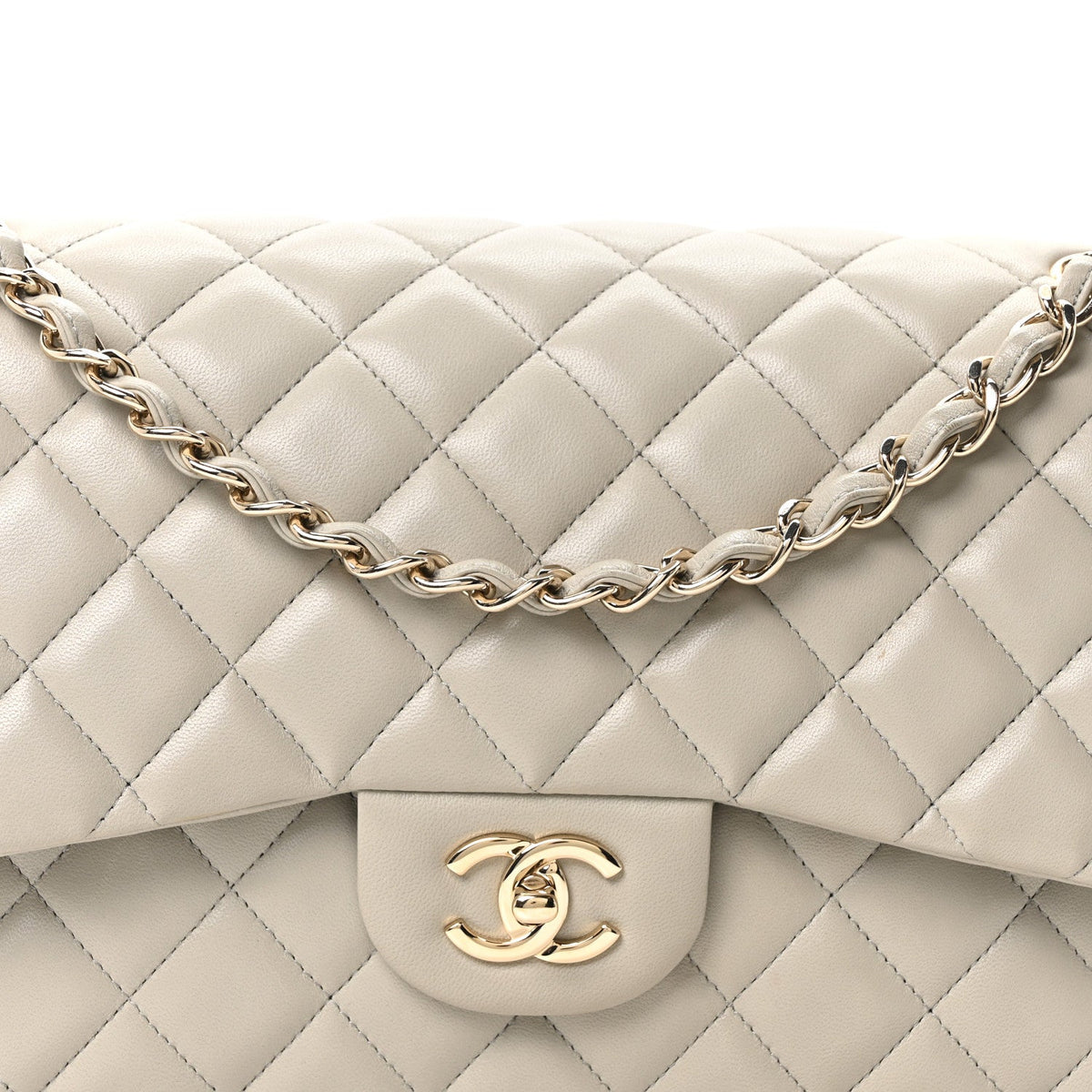 Lambskin Quilted Jumbo Double Flap Grey At My store