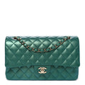 Iridescent Calfskin Quilted Medium Double Flap Green At My store