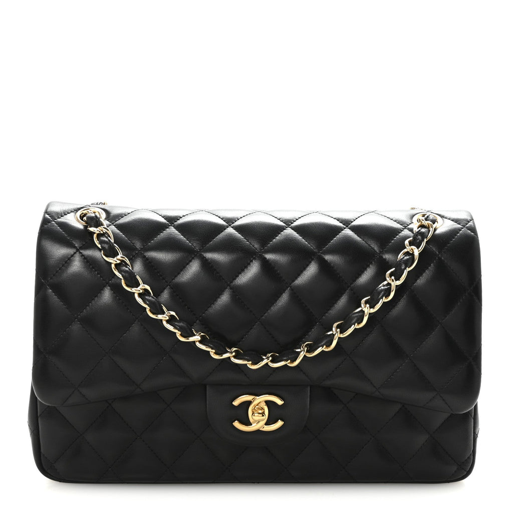Lambskin Quilted Jumbo Double Flap  Black At My store