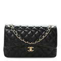 Lambskin Quilted Jumbo Double Flap  Black At My store
