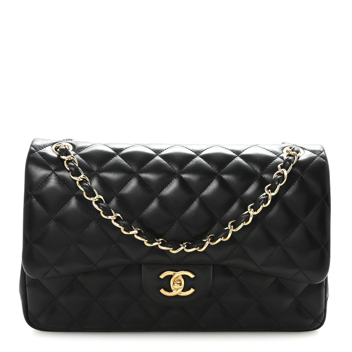 Lambskin Quilted Jumbo Double Flap  Black At My store