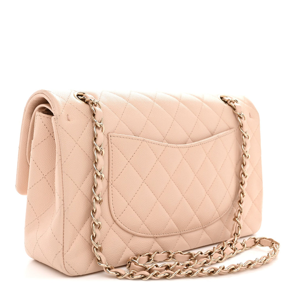 Caviar Quilted Medium Double Flap Light Beige At My store