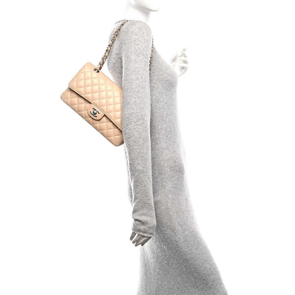 Caviar Quilted Medium Double Flap Beige At My store