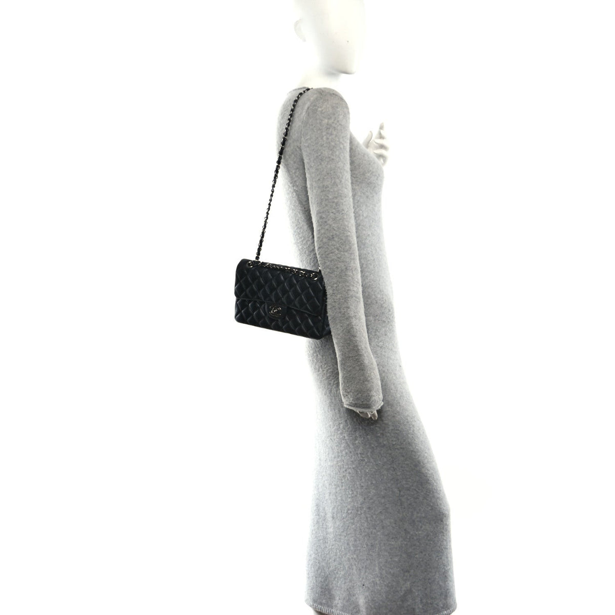 Iridescent Caviar Quilted Small Double Flap Black At My store