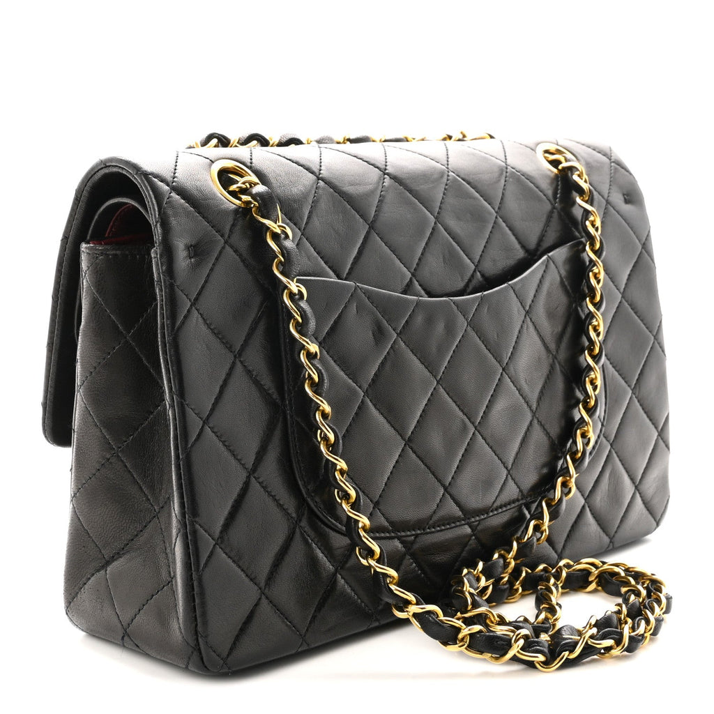 Lambskin Quilted Medium Double Flap Black At My store