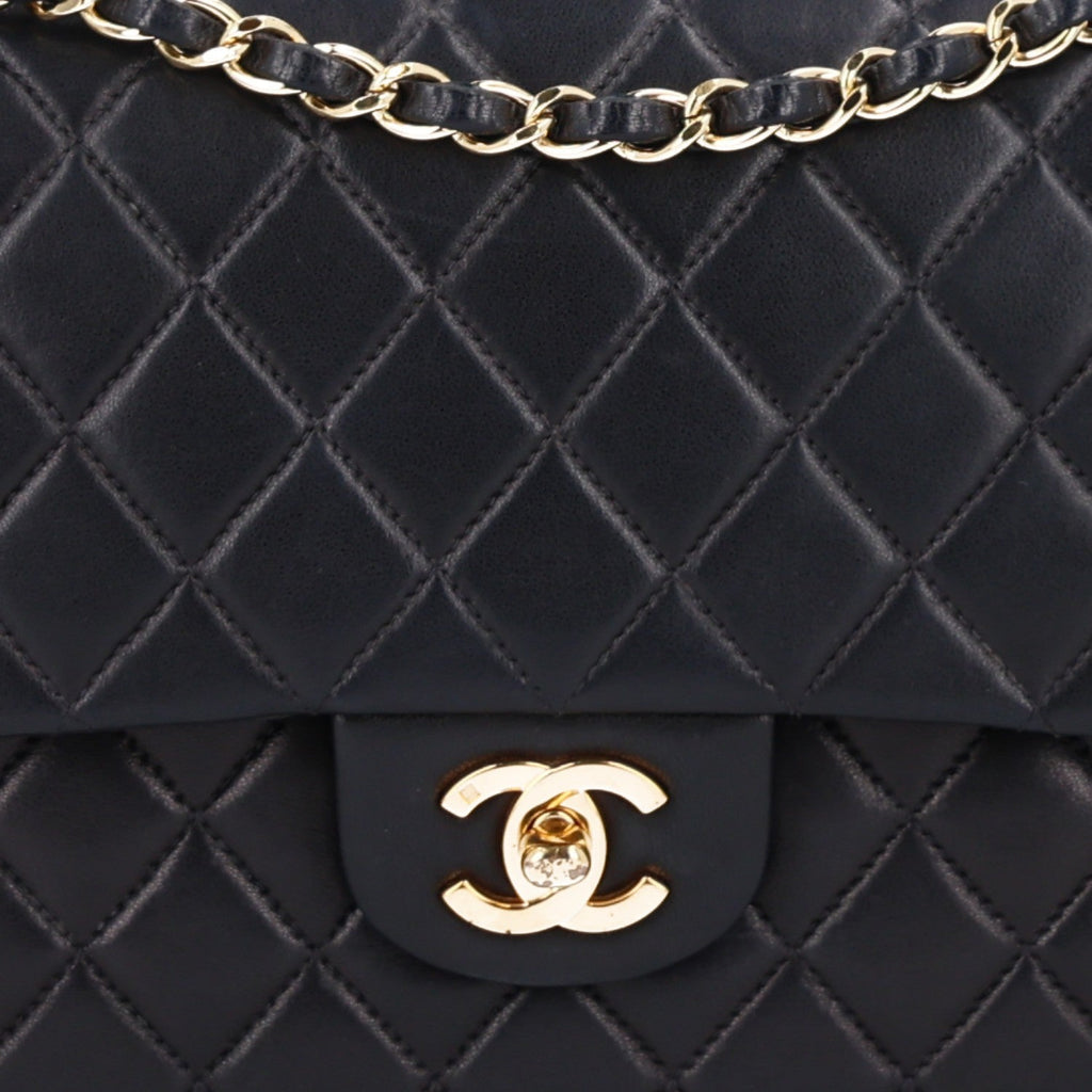 Lambskin Quilted Medium Double Flap Black At My store