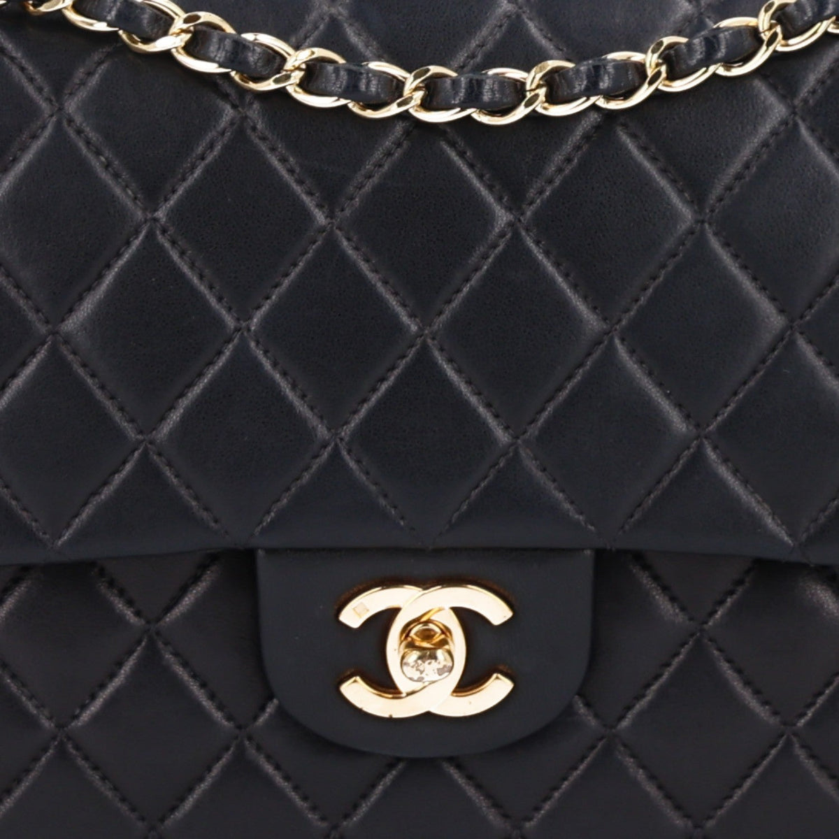 Lambskin Quilted Medium Double Flap Black At My store