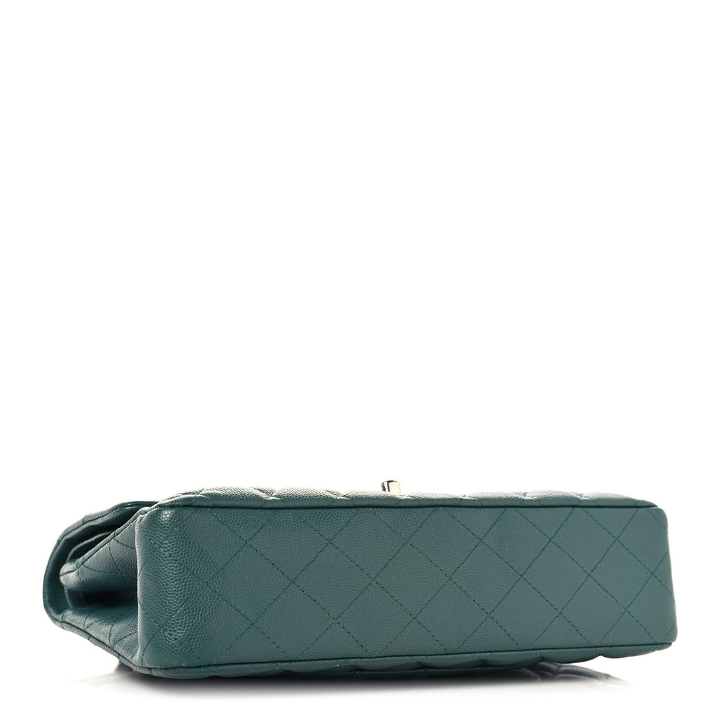 Caviar Quilted Medium Double Flap Green At My store