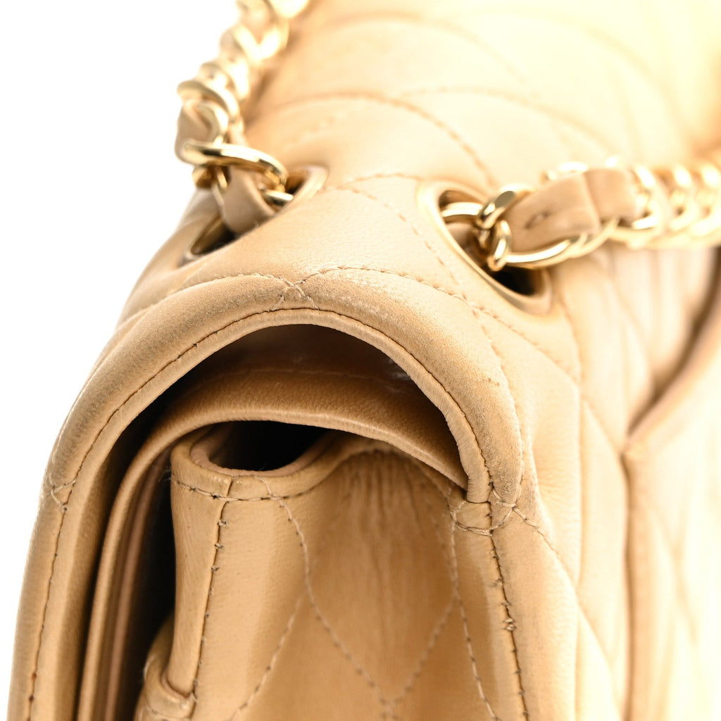 Lambskin Quilted Medium Double Flap Beige At My store