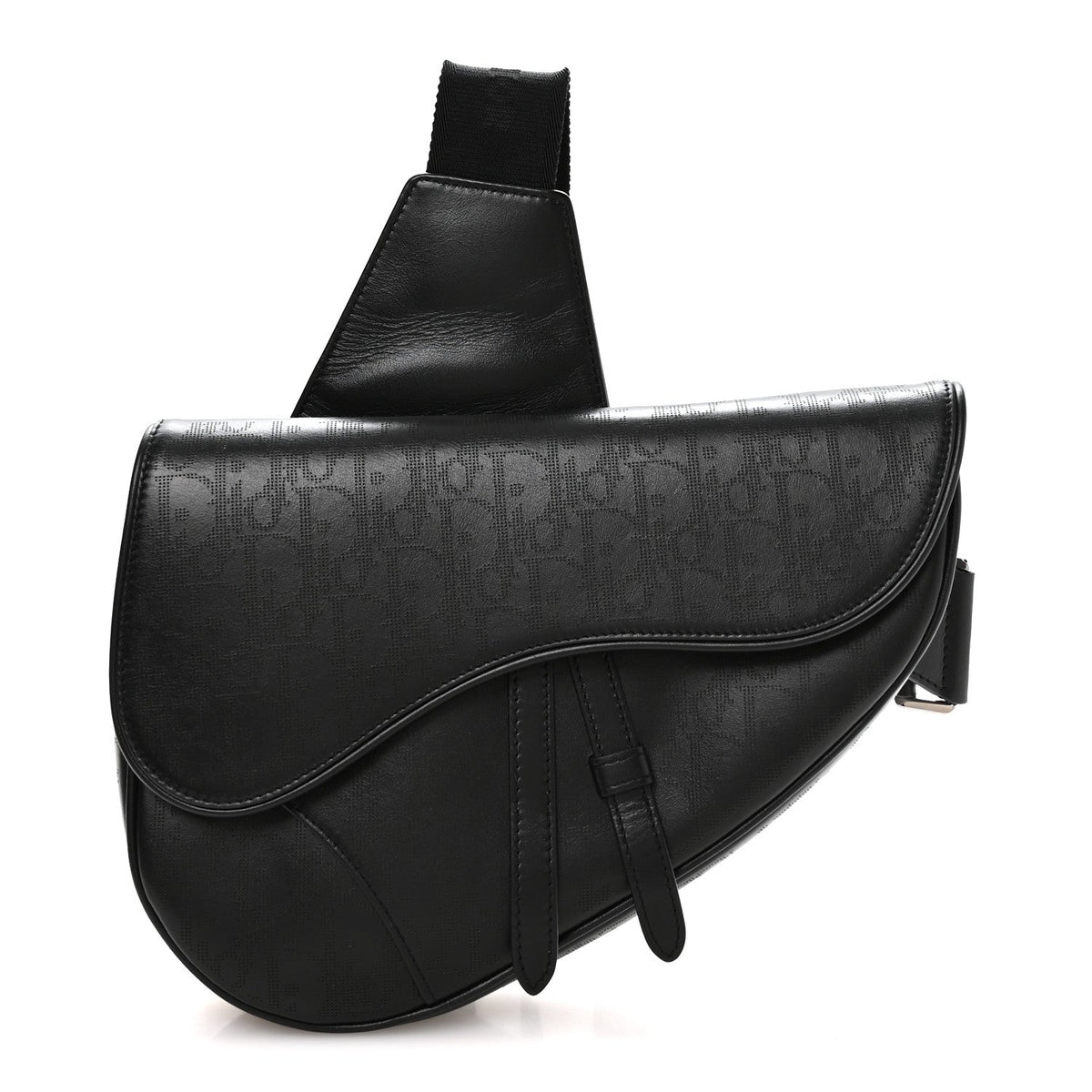 Calfskin Perforated Oblique Galaxy Mens Saddle Bag Black AT My store