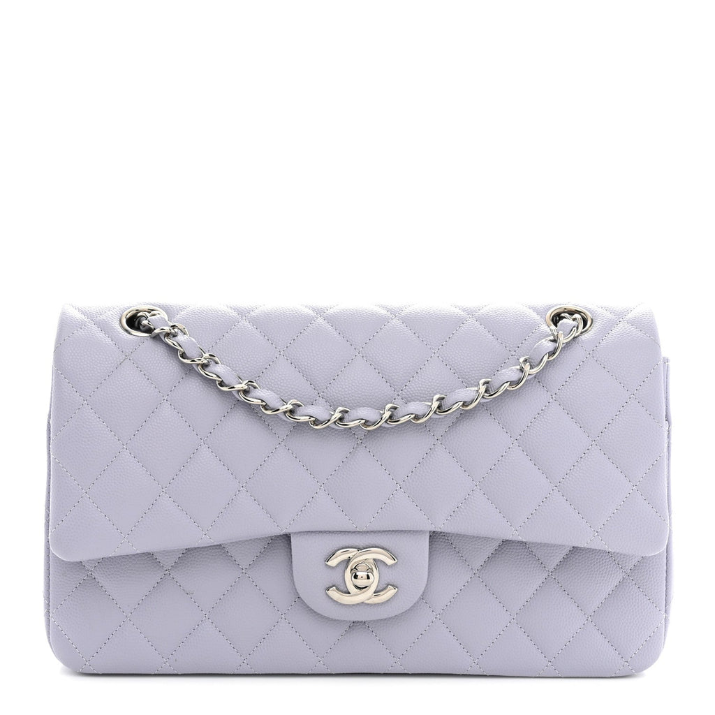 Caviar Quilted Medium Double Flap Light Purple At My store