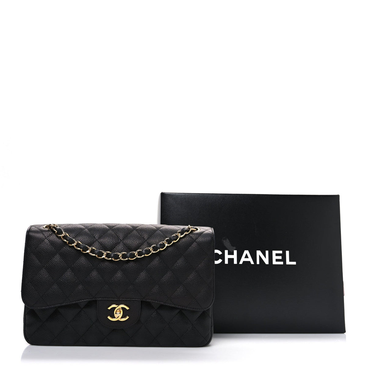 Caviar Quilted Jumbo Double Flap Black At My store