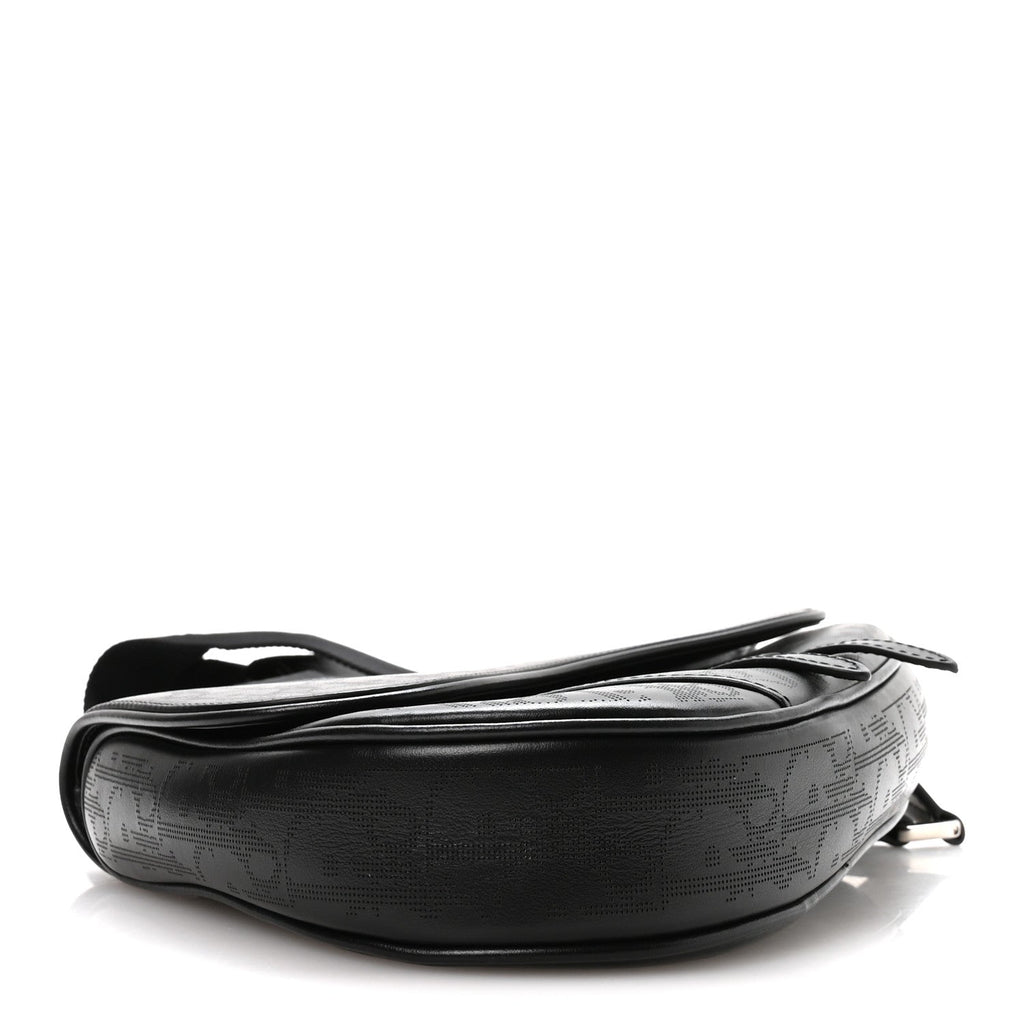 Calfskin Perforated Oblique Galaxy Mens Saddle Bag Black AT My store
