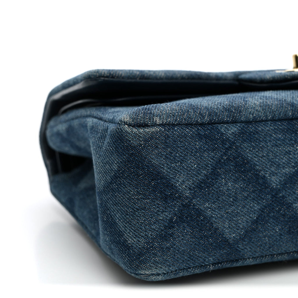 Printed Denim Quilted Small Double Flap Light Blue At My store
