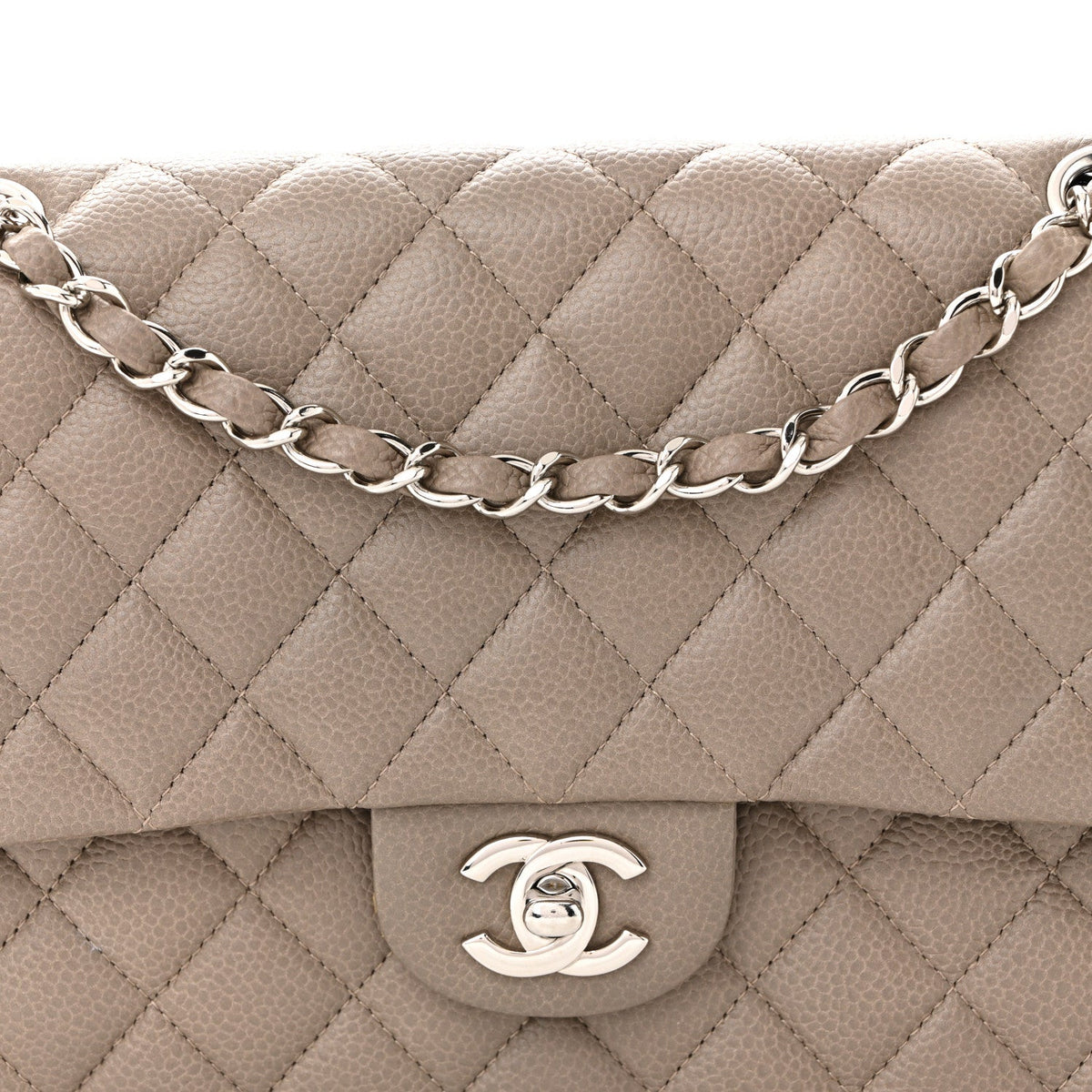 Caviar Quilted Medium Double Flap Taupe At My store