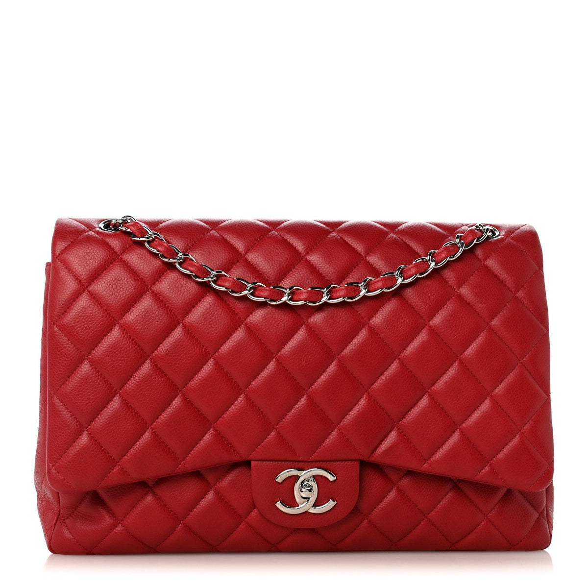 Caviar Quilted Maxi Double Flap Dark Red At My store