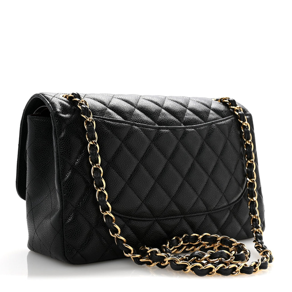 Caviar Quilted Jumbo Double Flap Black At My store