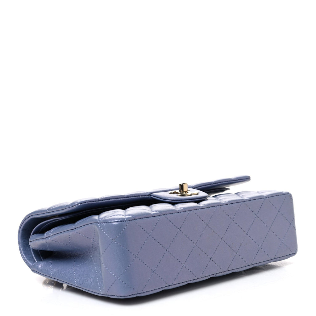 Iridescent Lambskin Quilted Medium Double Flap Light Purple At My store