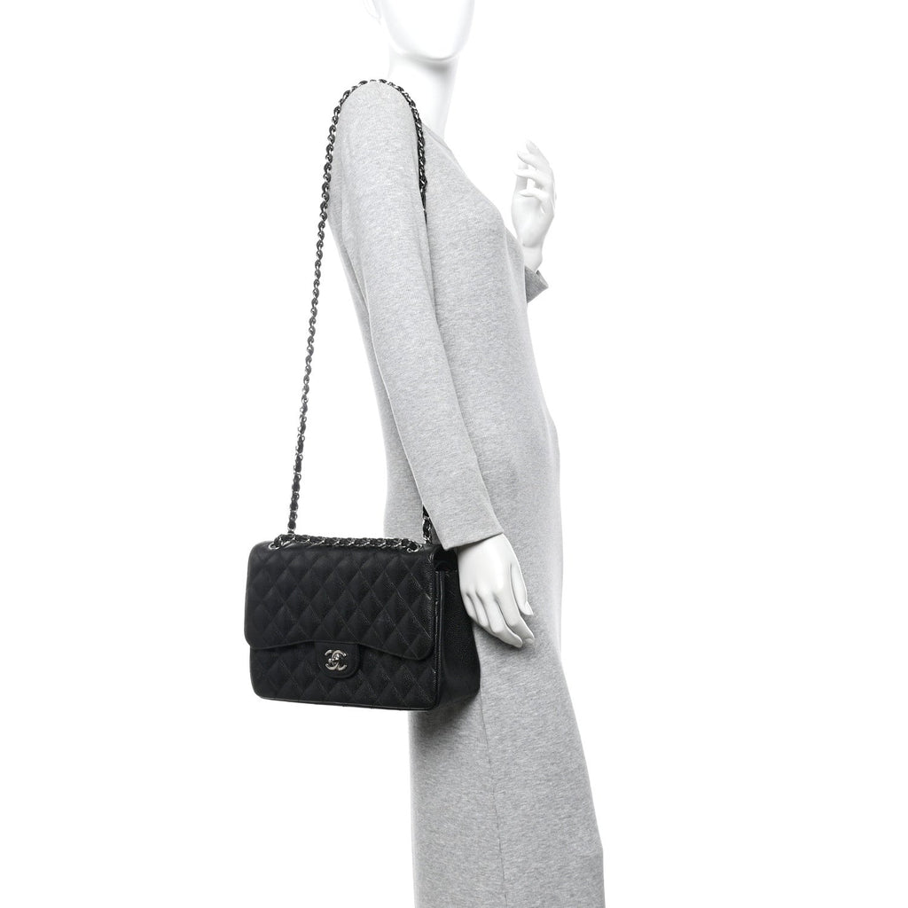 Caviar Quilted Jumbo Double Flap Black At My store