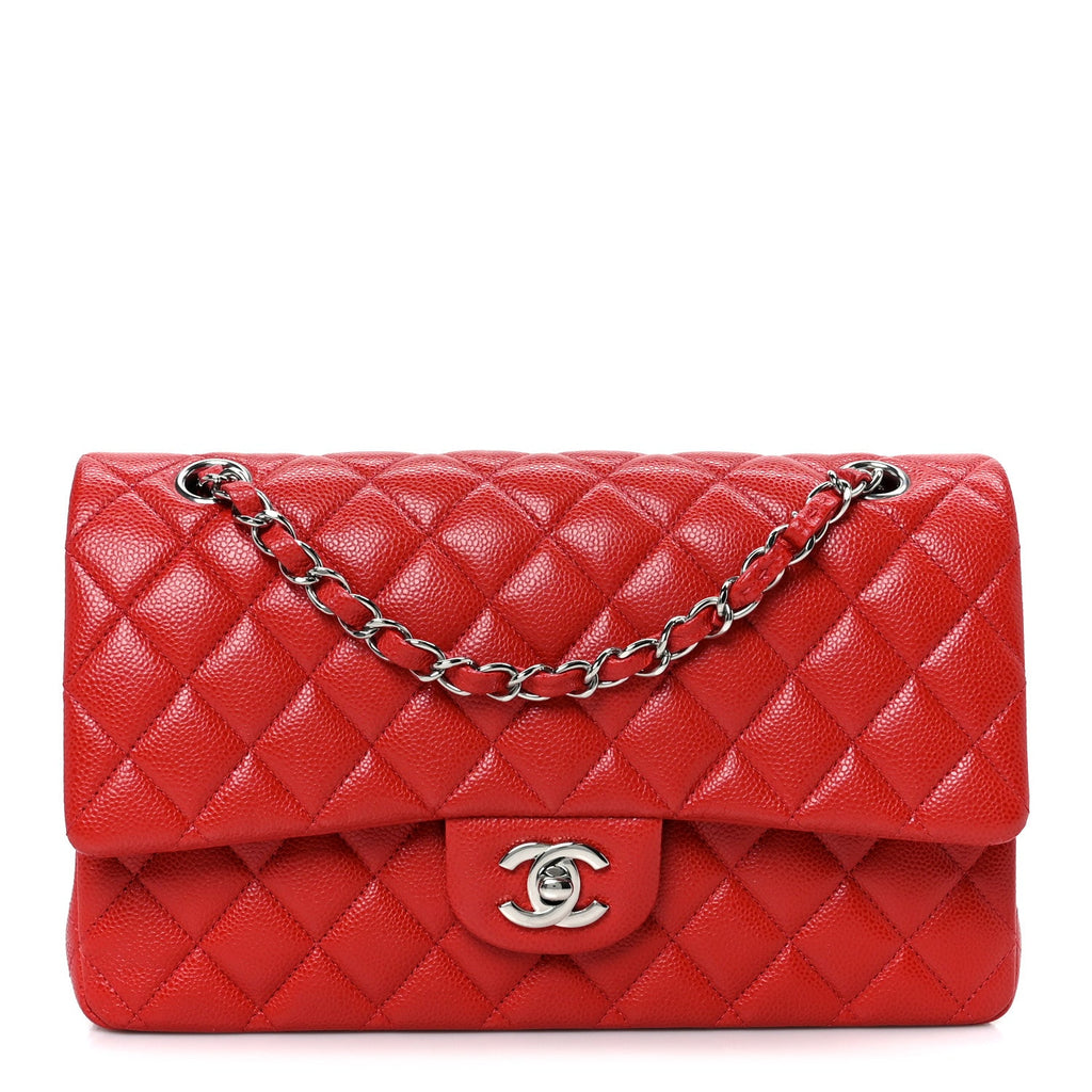 Caviar Quilted Medium Double Flap Red At My store