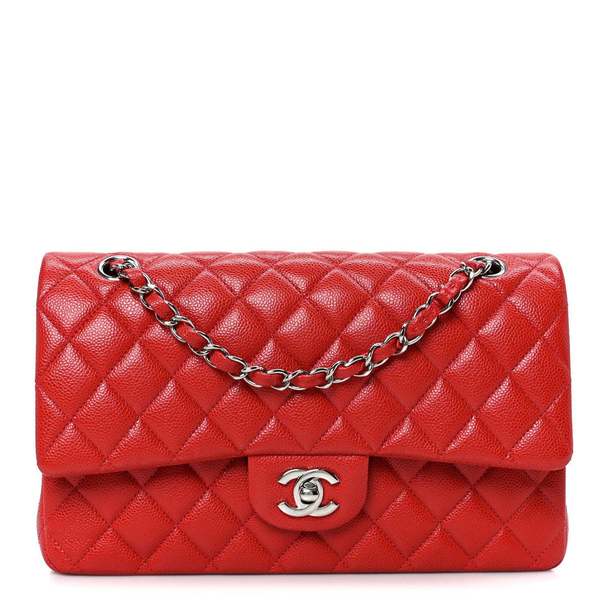 Caviar Quilted Medium Double Flap Red At My store