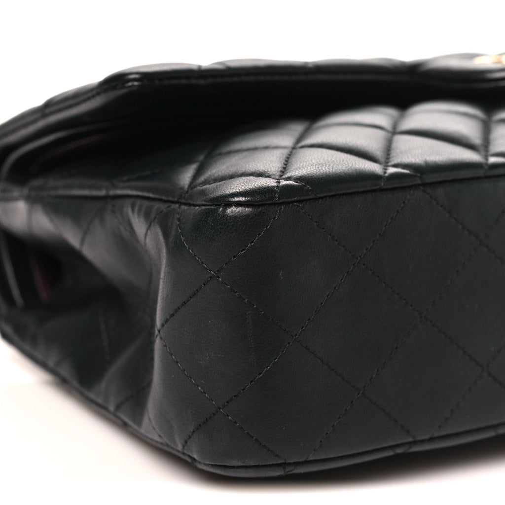 Lambskin Quilted Medium Double Flap Black At My store