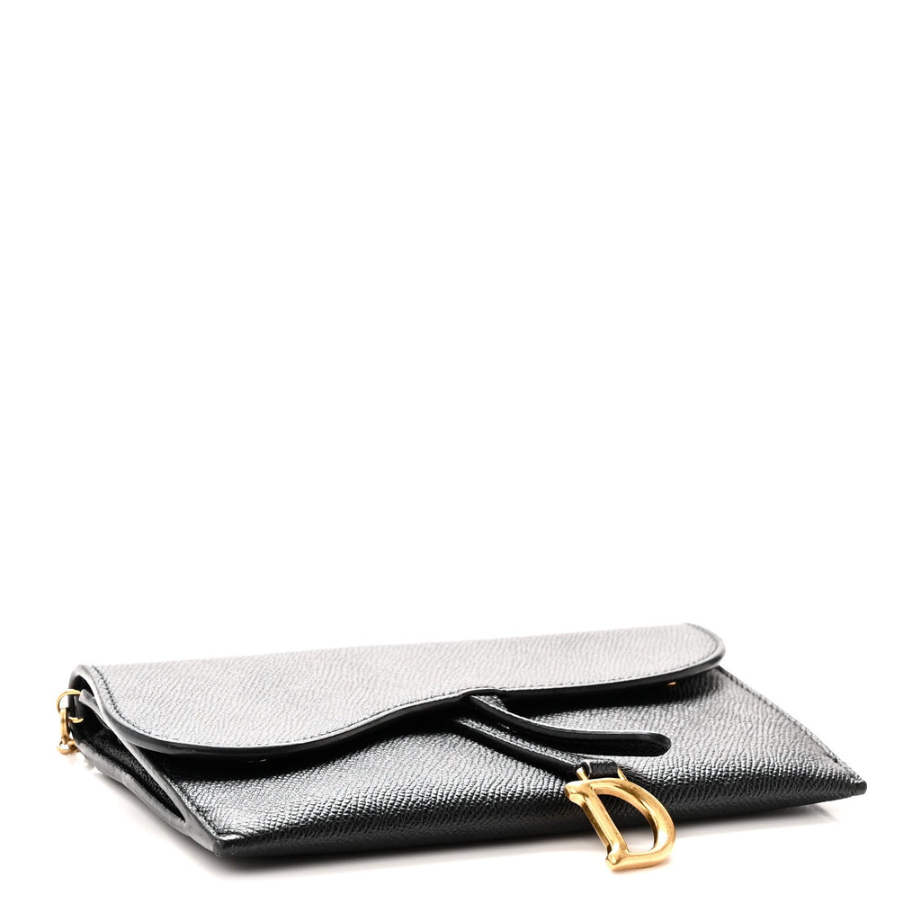 Grained Calfskin Saddle Chain Wallet Pouch Black AT My store