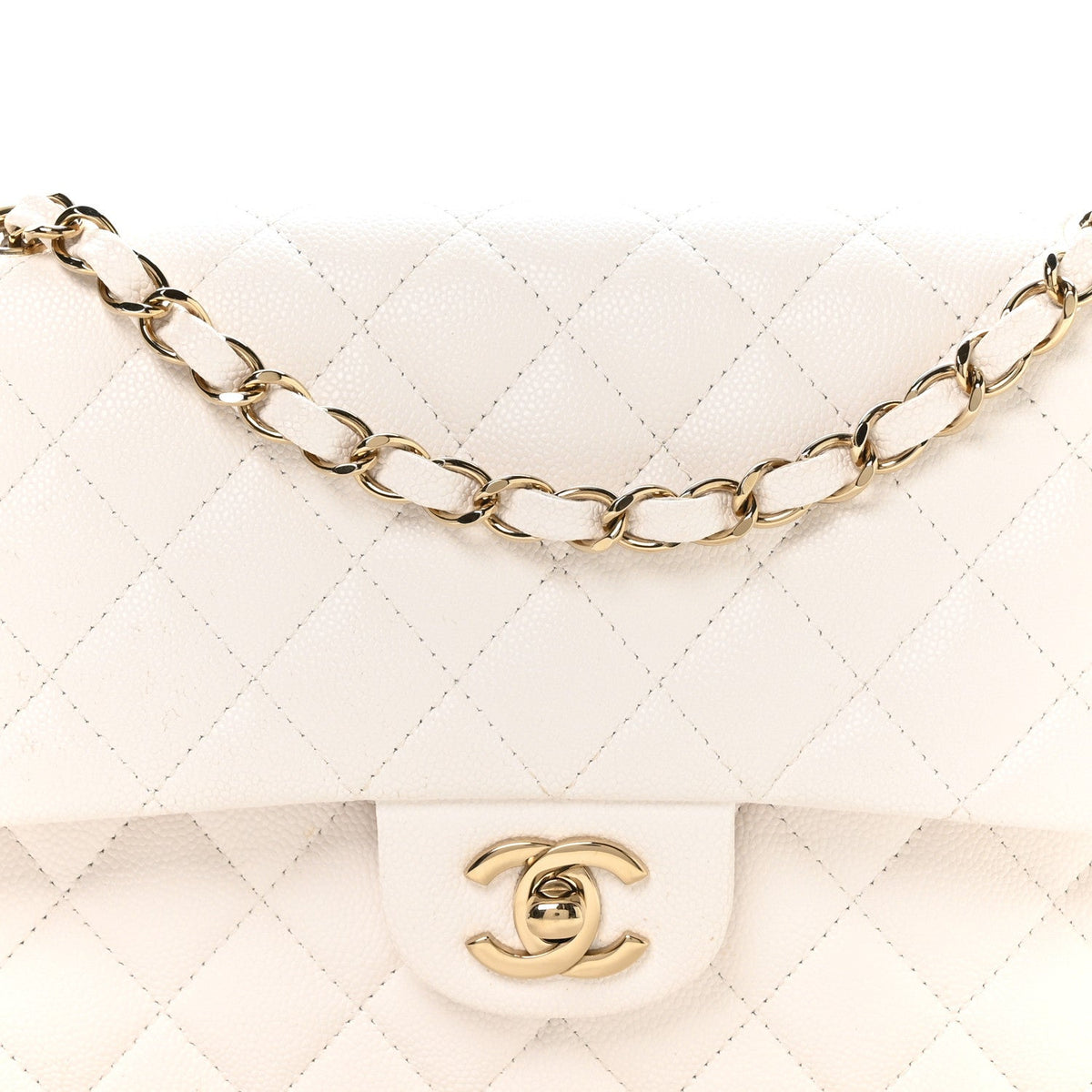 Caviar Quilted Medium Double Flap White At My store
