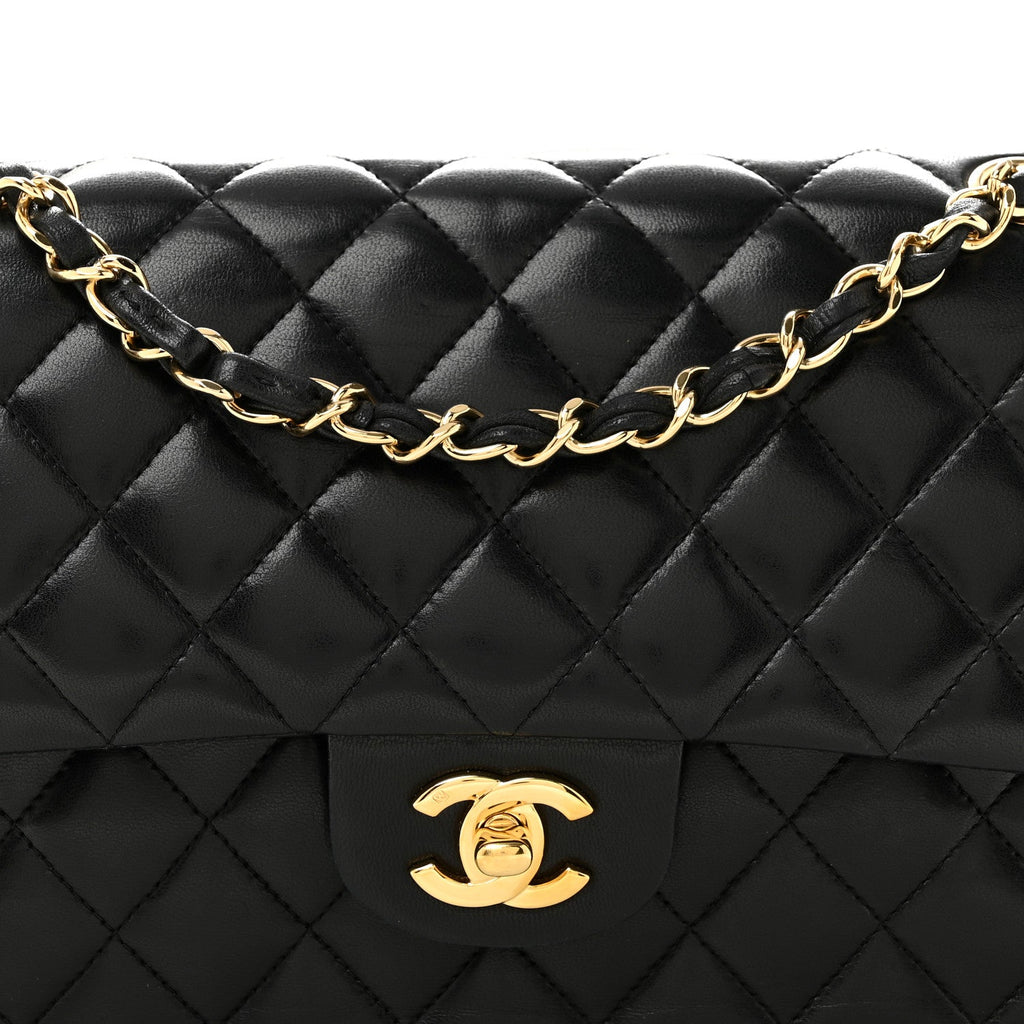 Lambskin Quilted Medium Double Flap Black At My store