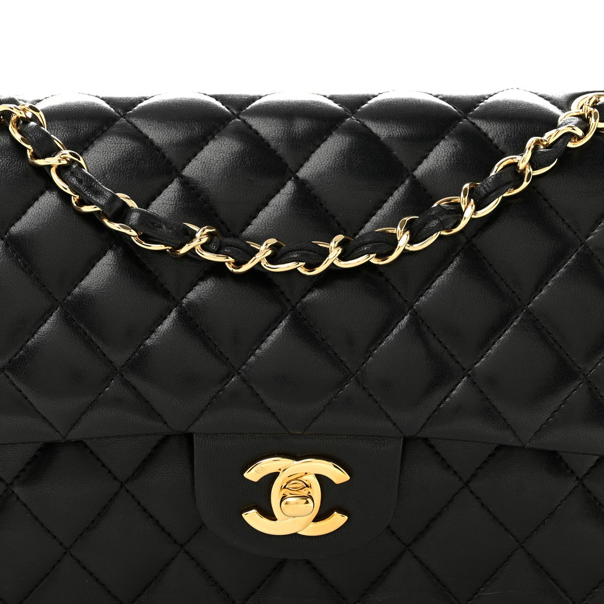 Lambskin Quilted Medium Double Flap Black At My store
