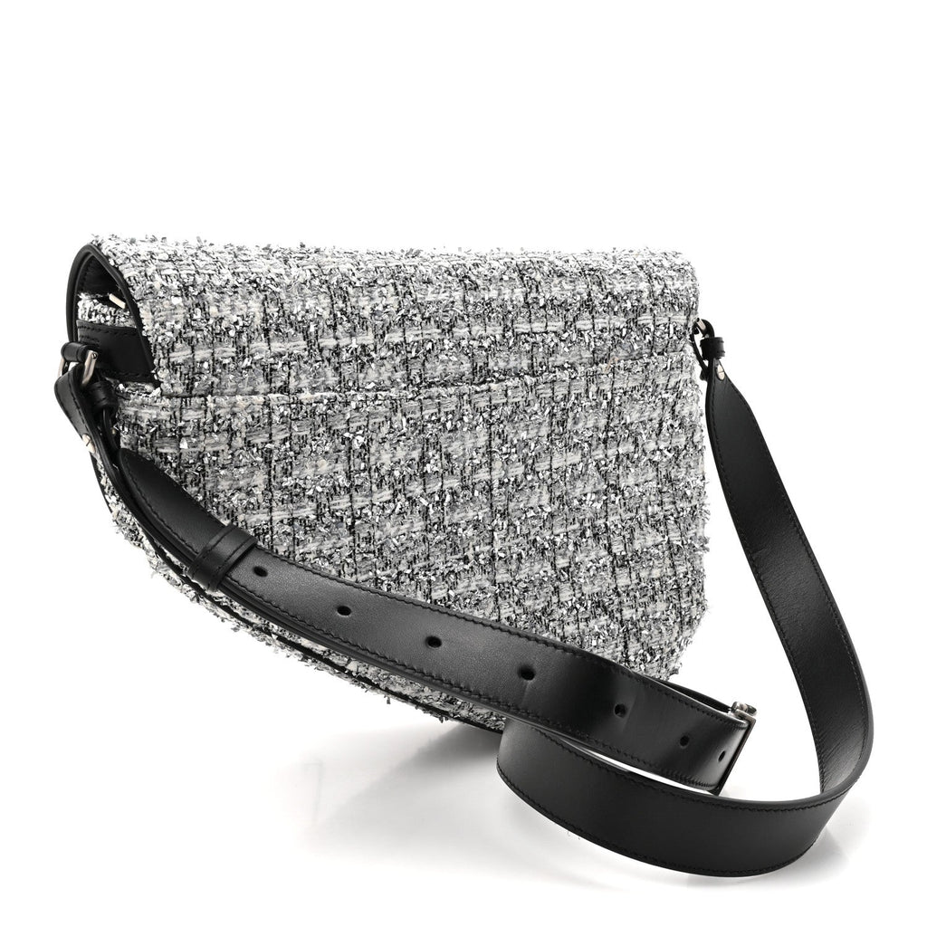 Tweed Saddle Crossbody Bag Black Silver AT My store