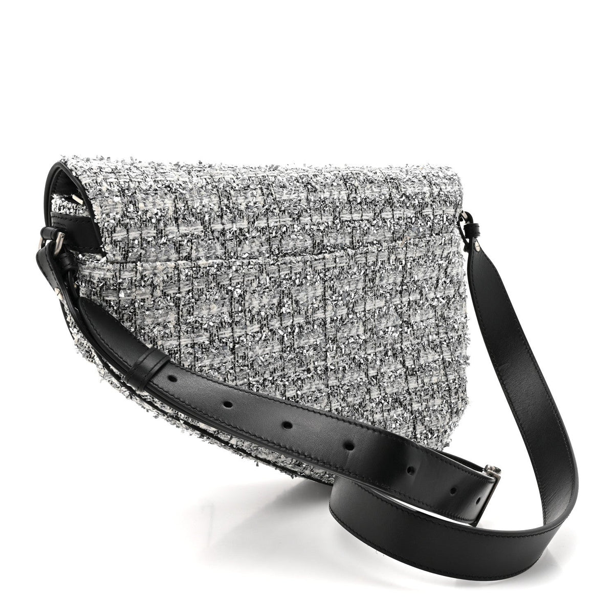 Tweed Saddle Crossbody Bag Black Silver AT My store